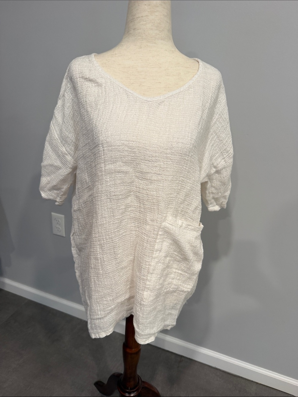Eileen Fisher Oversized White Linen Short Sleeve Shirt XXS